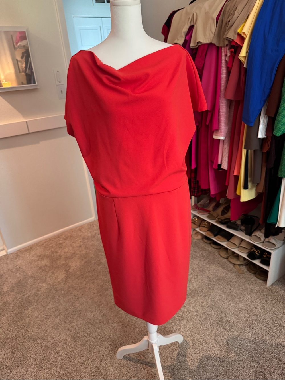 Alexia Admor Red Cowl-Neck Midi Dress